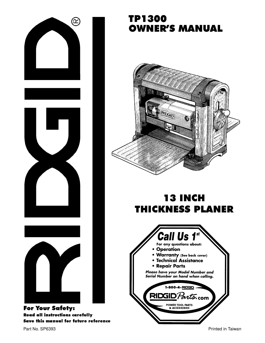 RIDGID TP1300 manual 