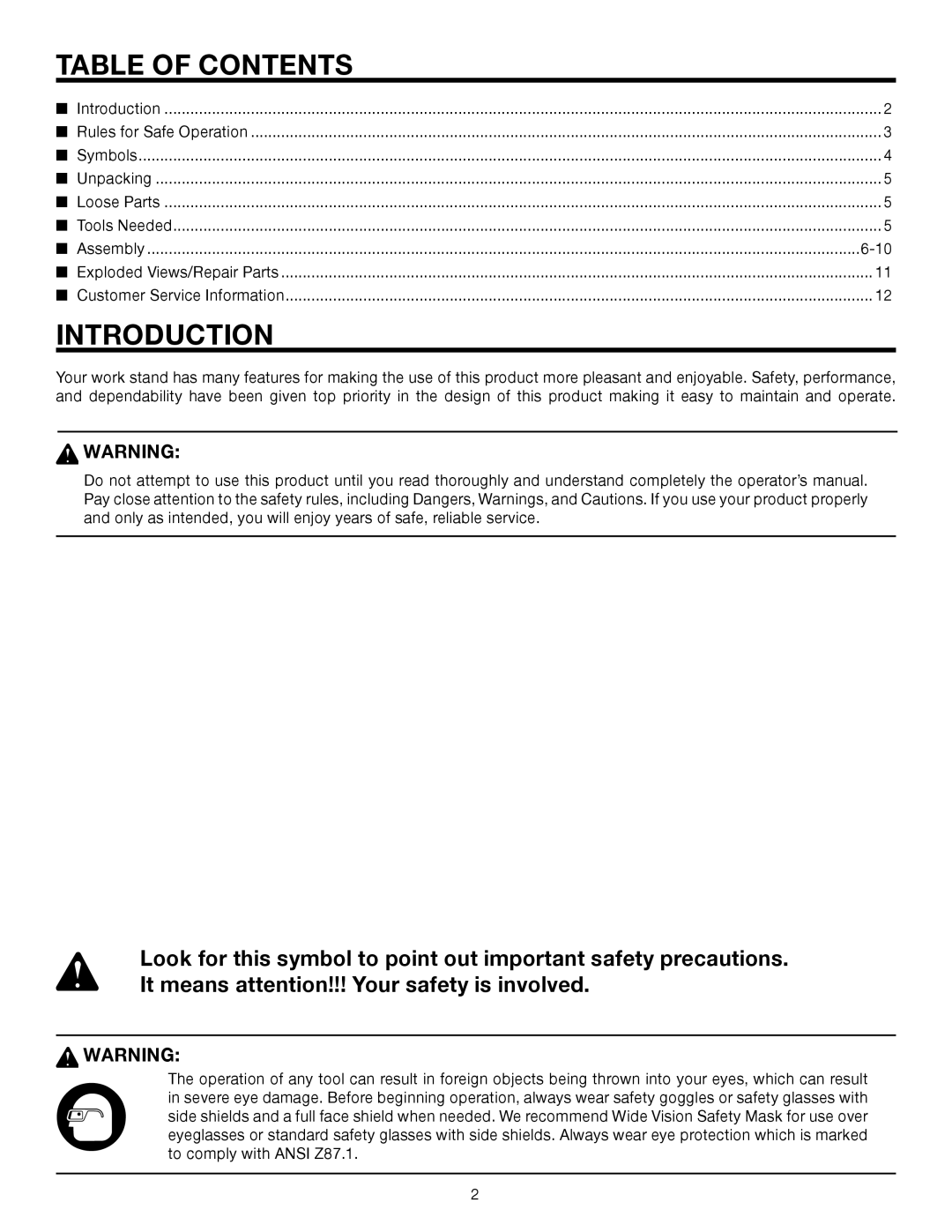 RIDGID TS2400, AC9930 manual Table of Contents, Introduction 