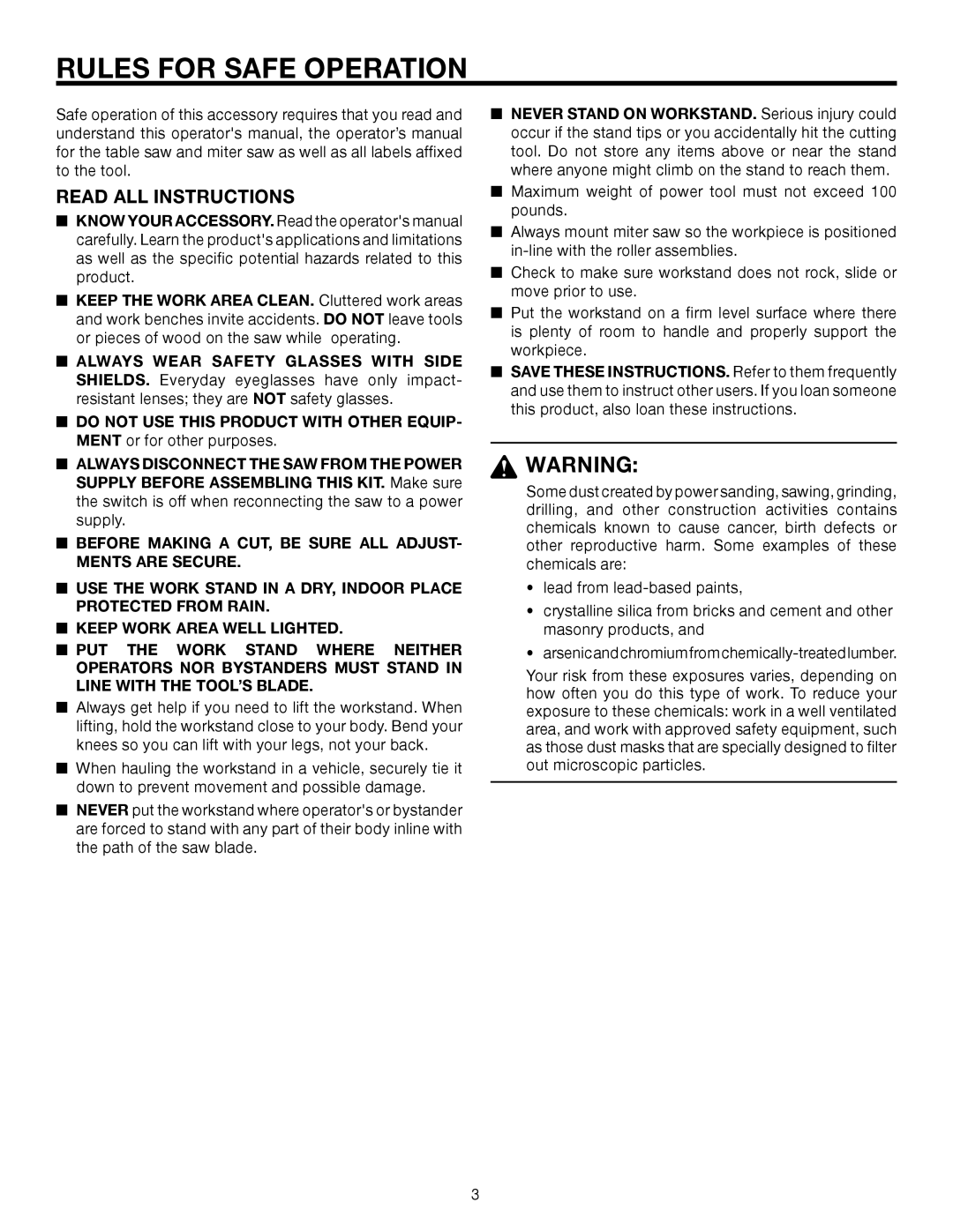 RIDGID AC9930, TS2400 manual Rules for Safe Operation, Read ALL Instructions 