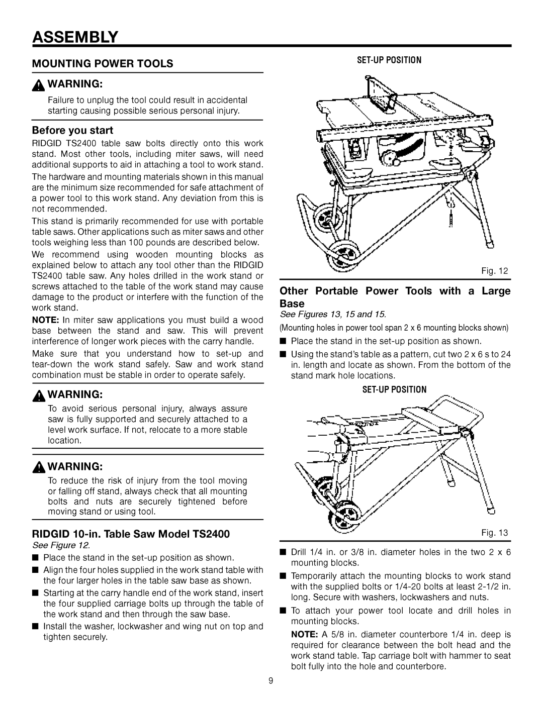 RIDGID AC9930 Mounting Power Tools, Ridgid 10-in. Table Saw Model TS2400, Other Portable Power Tools with a Large Base 