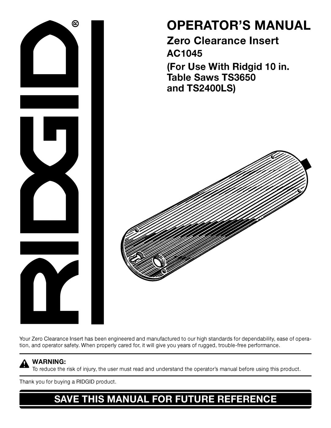 RIDGID TS2400LS manual OPERATOR’S Manual 