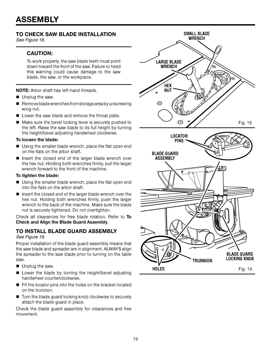 RIDGID TS2410LS manual To Check SAW Blade Installation, To Install Blade Guard Assembly 