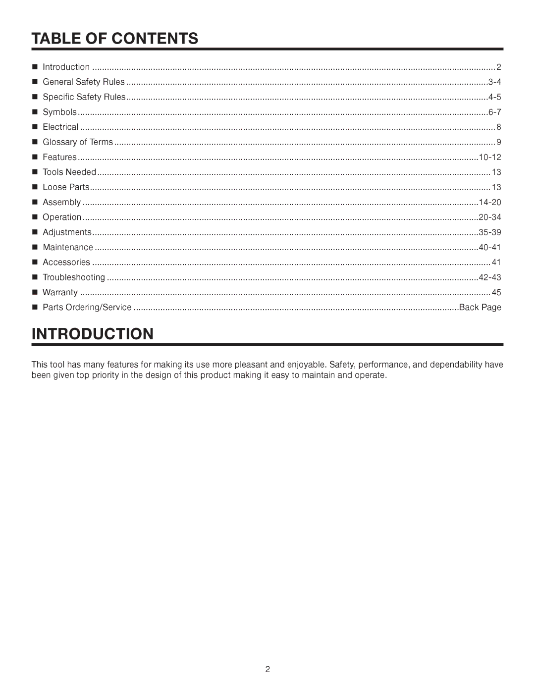 RIDGID TS2410LS manual Table of Contents, Introduction 