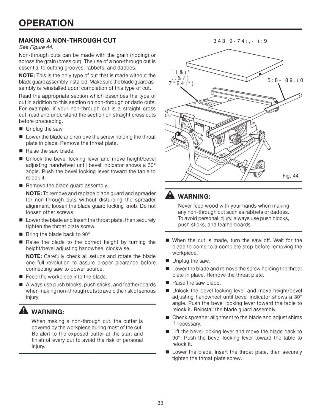 RIDGID TS2410LS manual Making a NON-THROUGH CUT, Push Stick 