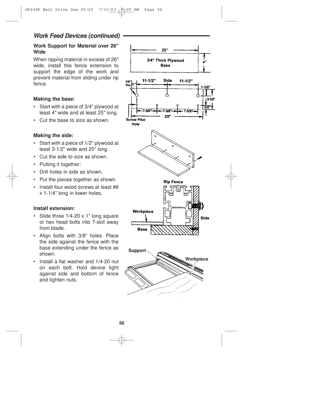 RIDGID TS3650 manual Work Support for Material over Wide, Install extension 