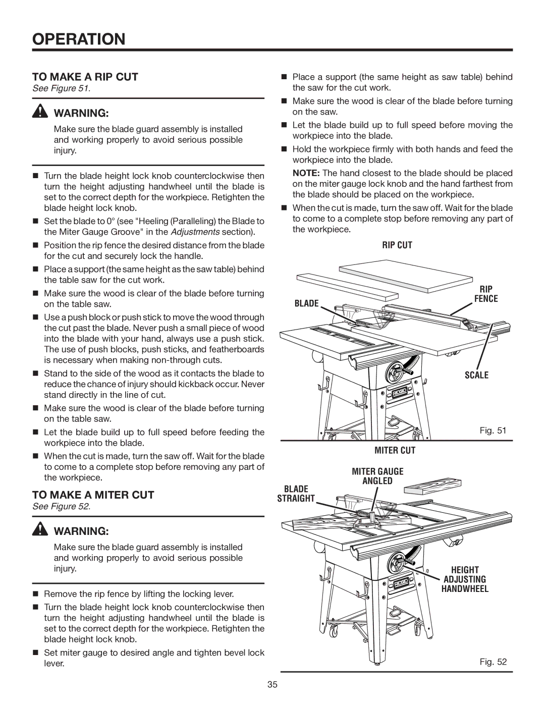 RIDGID TS3660 manual To Make a RIP CUT, To Make a Miter CUT 