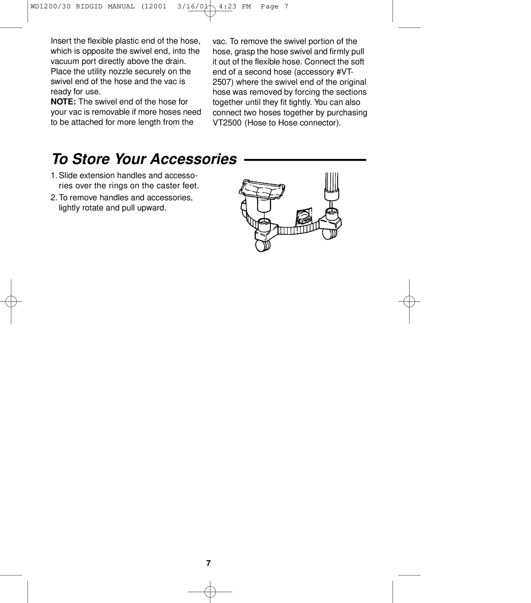 RIDGID WD1200, WD1230 owner manual To Store Your Accessories 