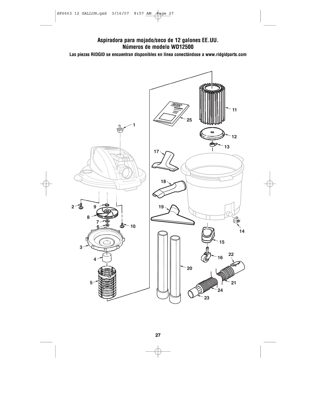 RIDGID WD1250 manual SP6663 12 GALLON.qxd 3/16/07 857 AM 