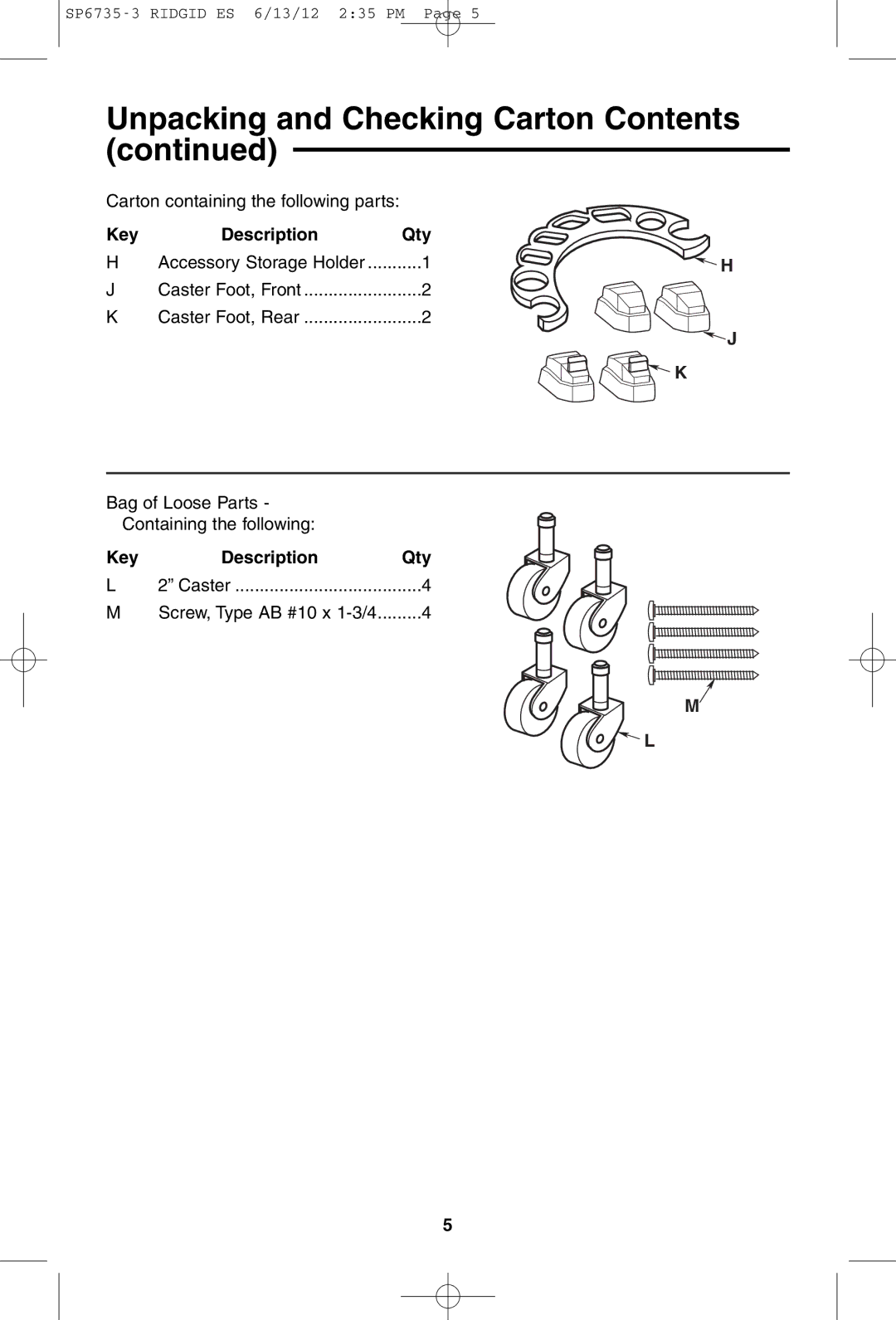 RIDGID WD14500 owner manual Caster 