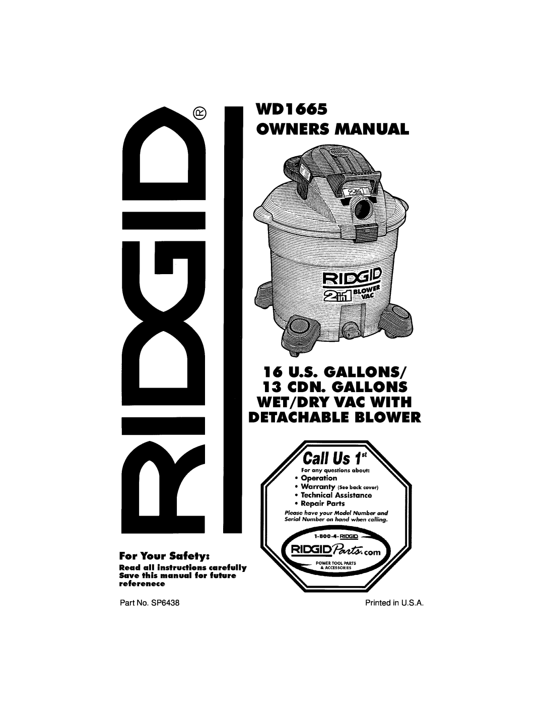 RIDGID WD1665 manual 