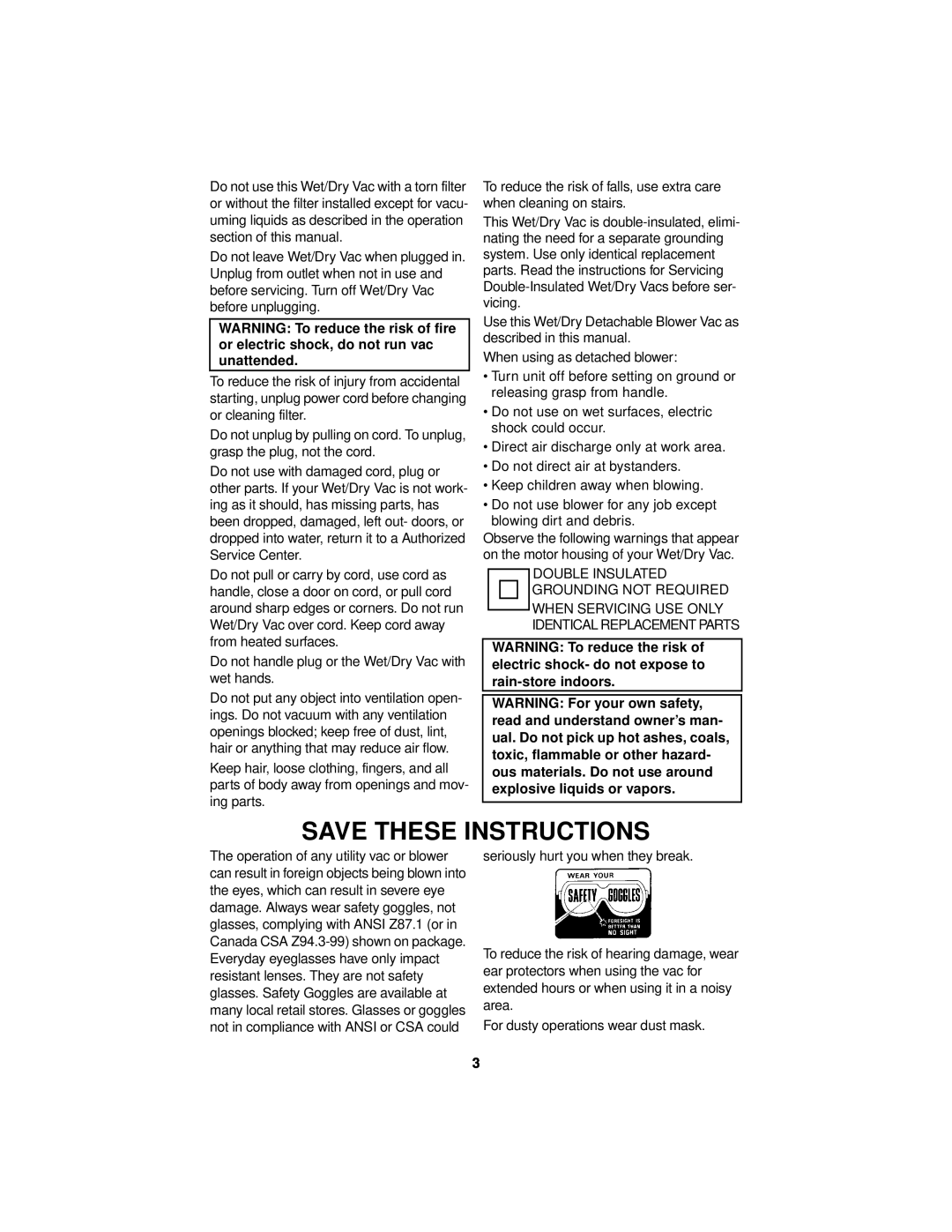 RIDGID WD1665 manual Save These Instructions 