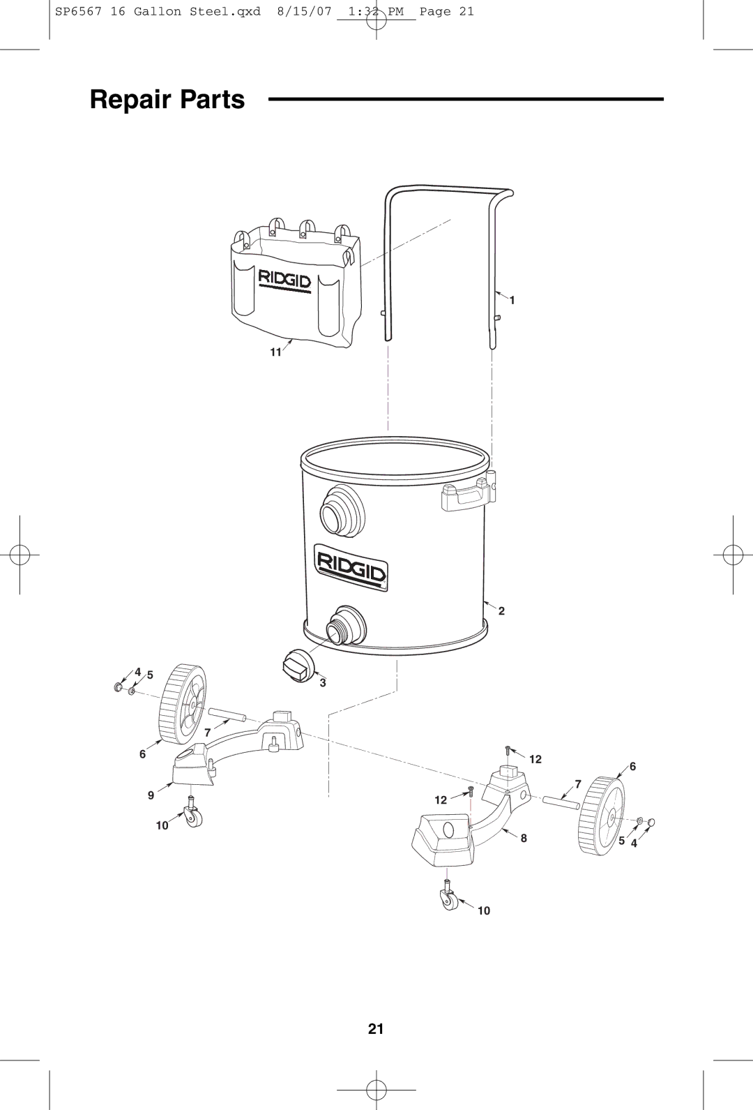 RIDGID WD1950 manual Repair Parts 