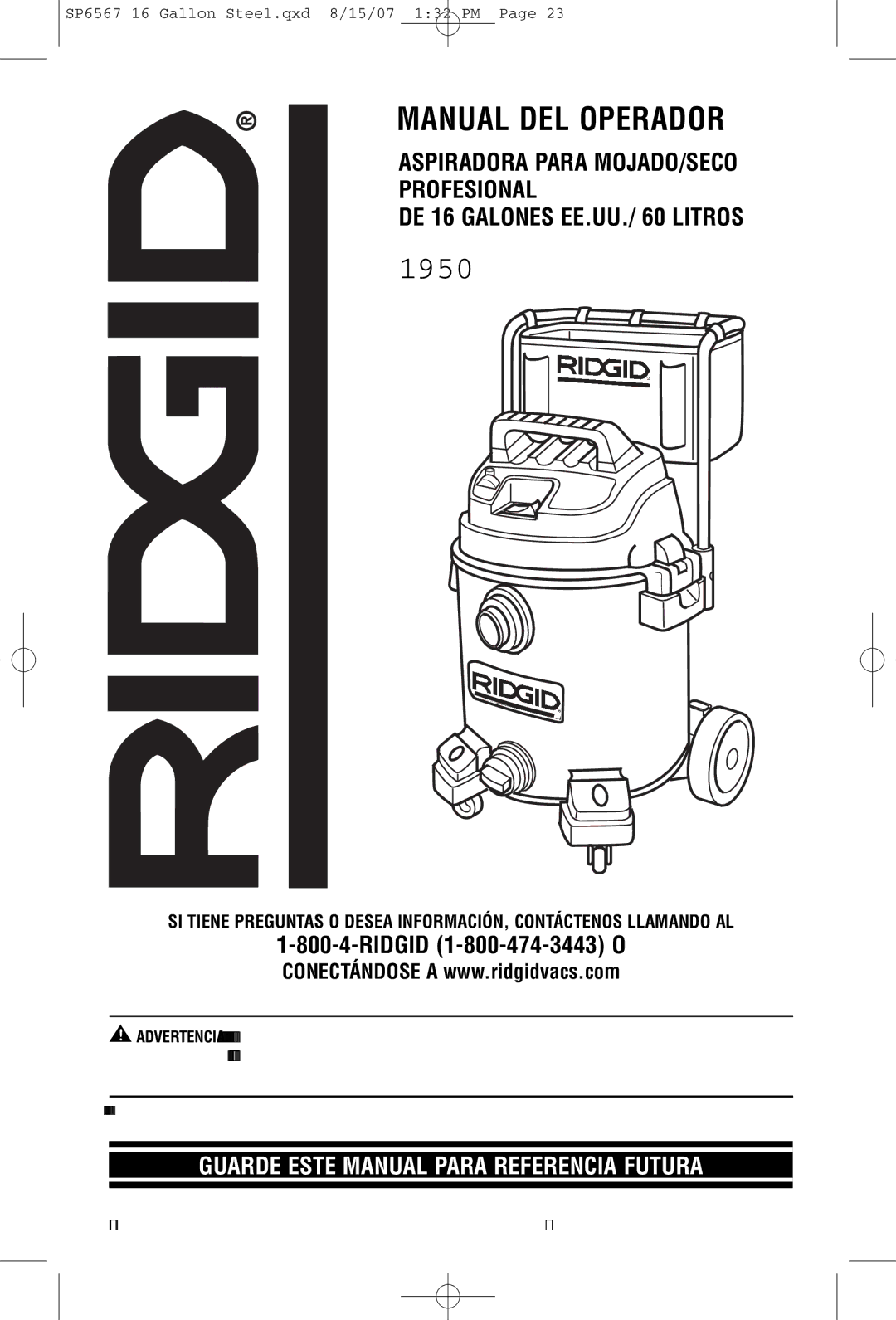 RIDGID WD1950 manual Manual DEL Operador 