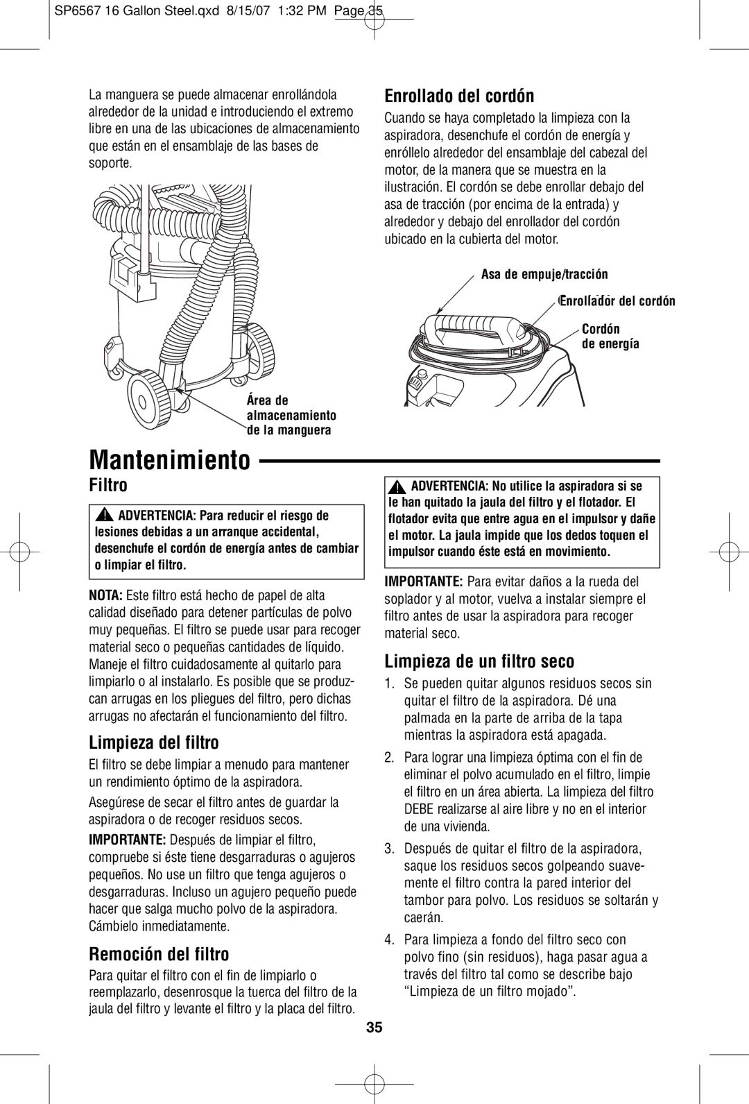 RIDGID WD1950 manual Mantenimiento 