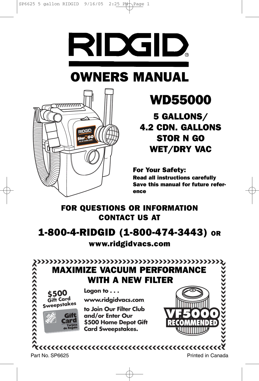 RIDGID WD55000 owner manual 