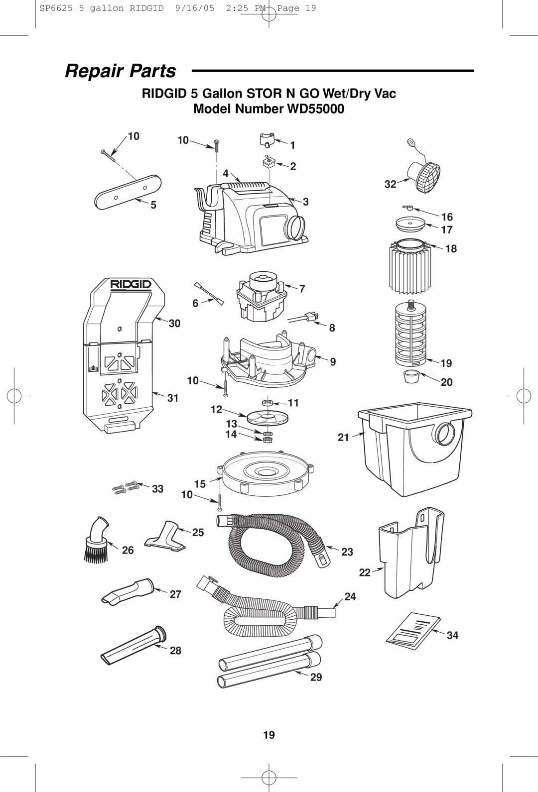 RIDGID WD55000 owner manual Repair Parts 