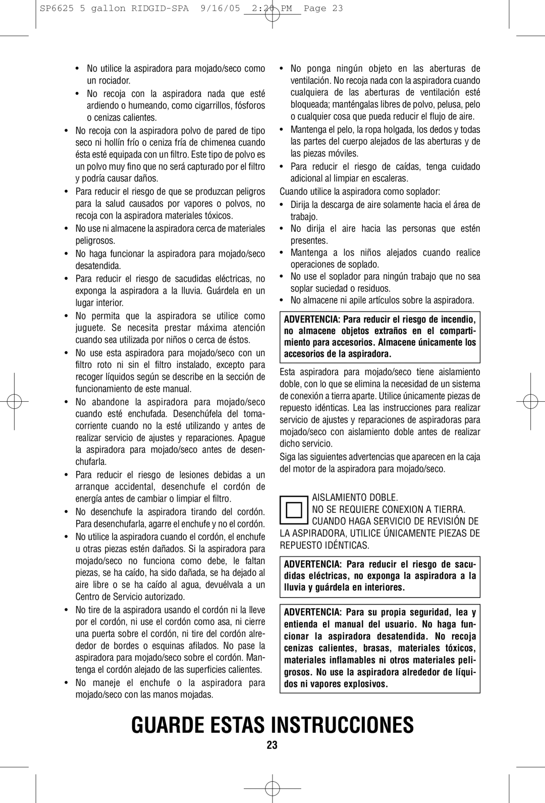 RIDGID WD55000 owner manual Guarde Estas Instrucciones 