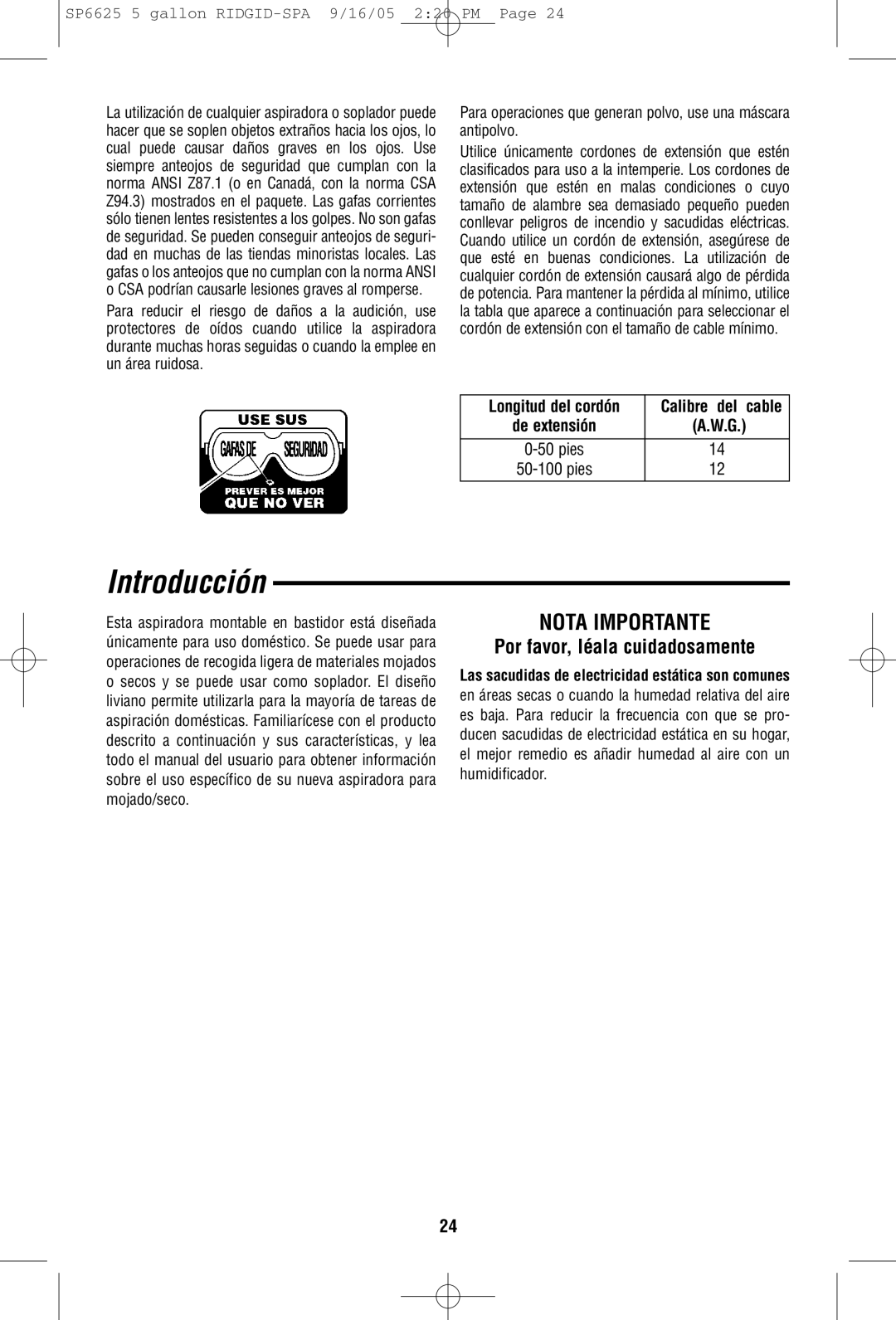 RIDGID WD55000 owner manual Introducción, Por favor, léala cuidadosamente 