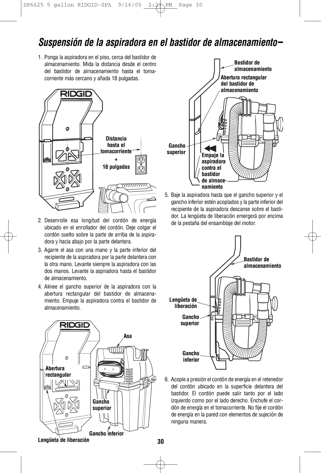 RIDGID WD55000 owner manual Asa, ReleaseLengüeta de Tabliberación Gancho, Superior, Inferior 