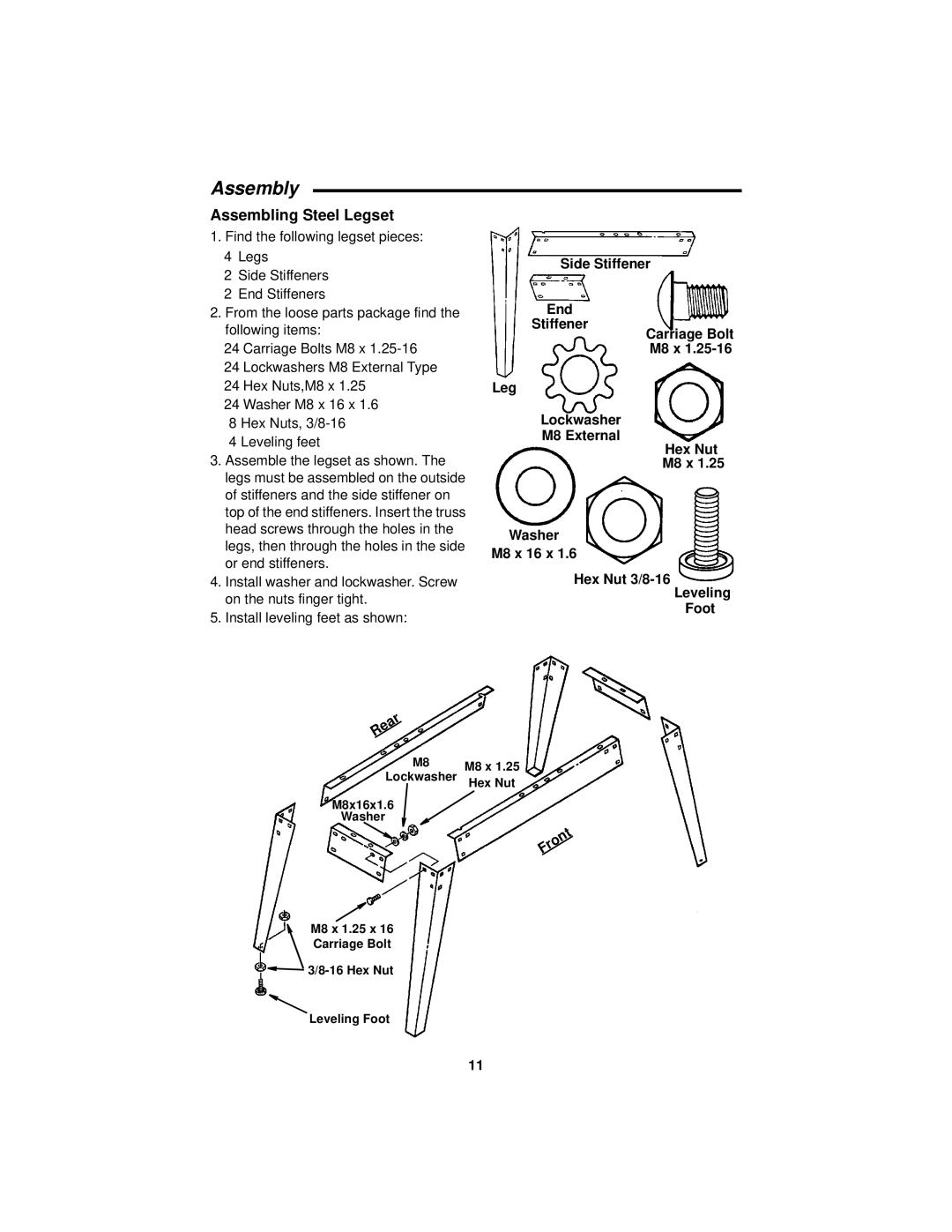 RIDGID WL1200LS1 manual Assembly, Assembling Steel Legset 