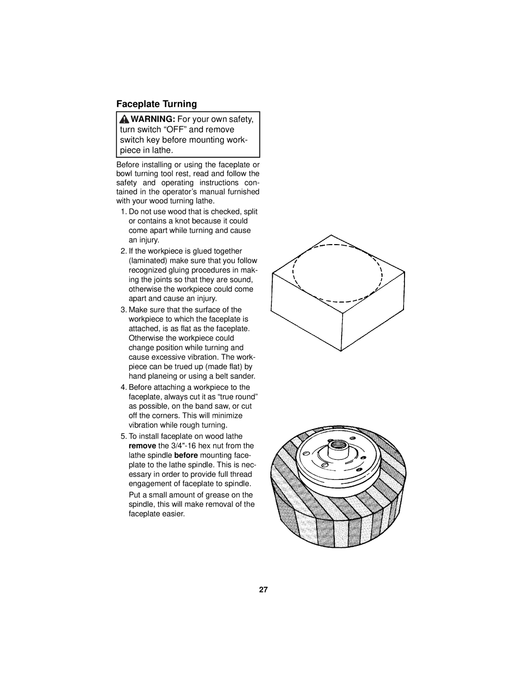 RIDGID WL1200LS1 manual Faceplate Turning 