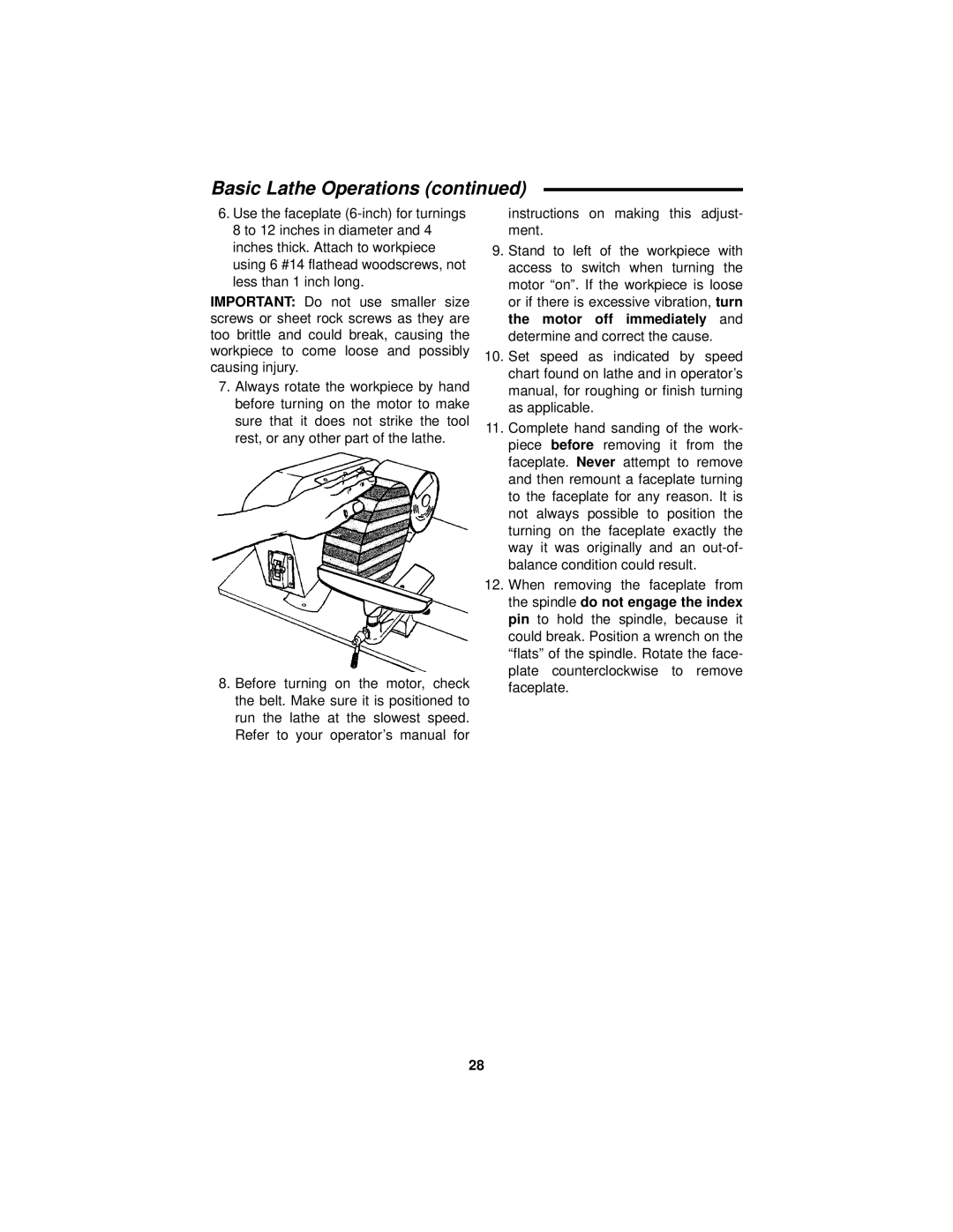 RIDGID WL1200LS1 manual Basic Lathe Operations 