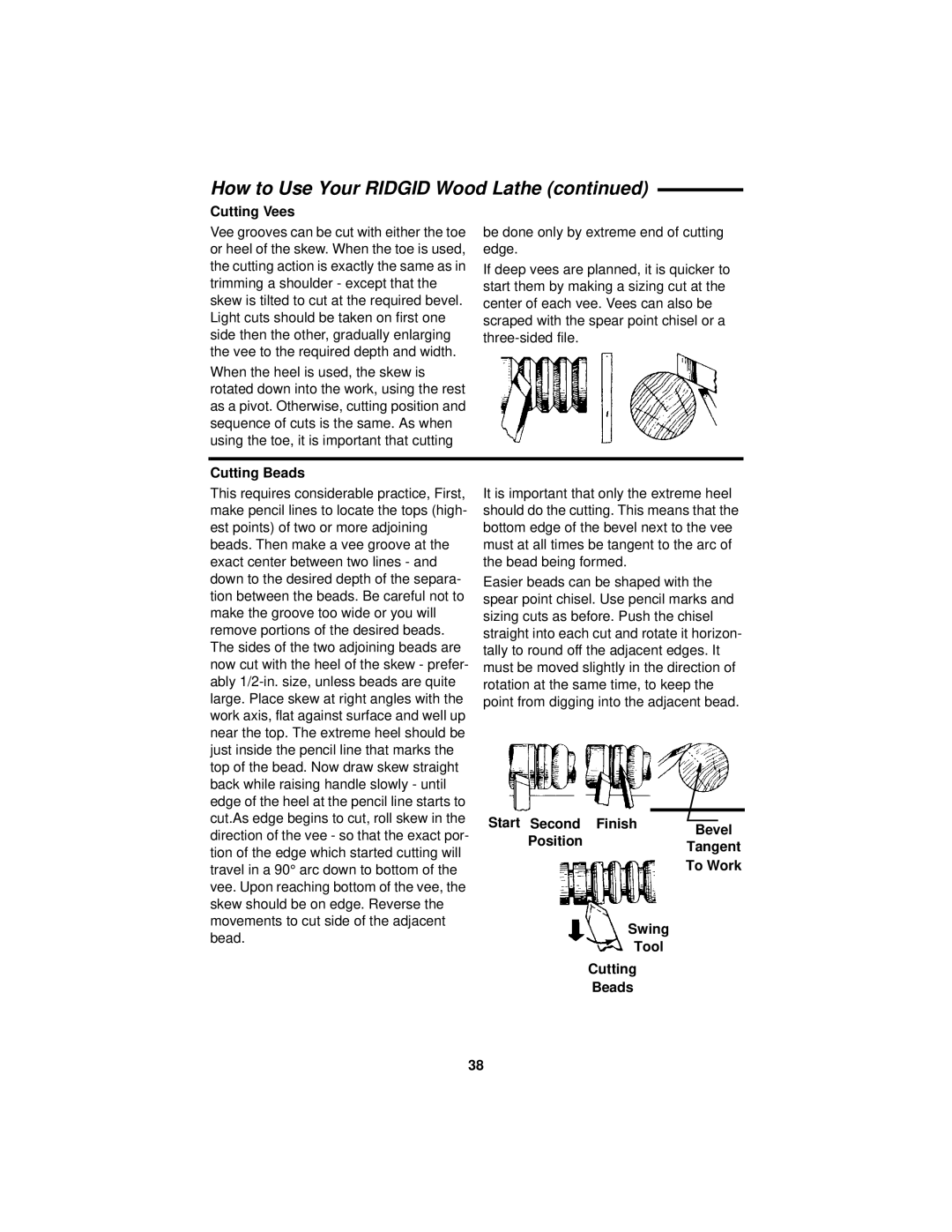 RIDGID WL1200LS1 manual Cutting Vees, Cutting Beads 