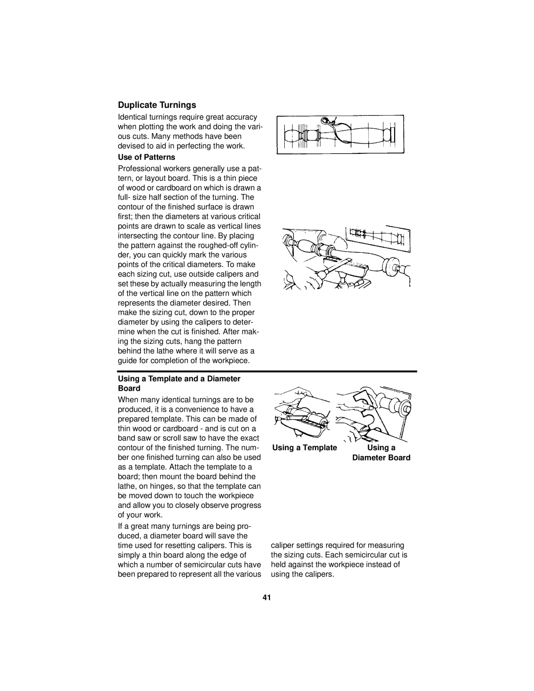 RIDGID WL1200LS1 manual Duplicate Turnings, Use of Patterns, Using a Template and a Diameter Board 