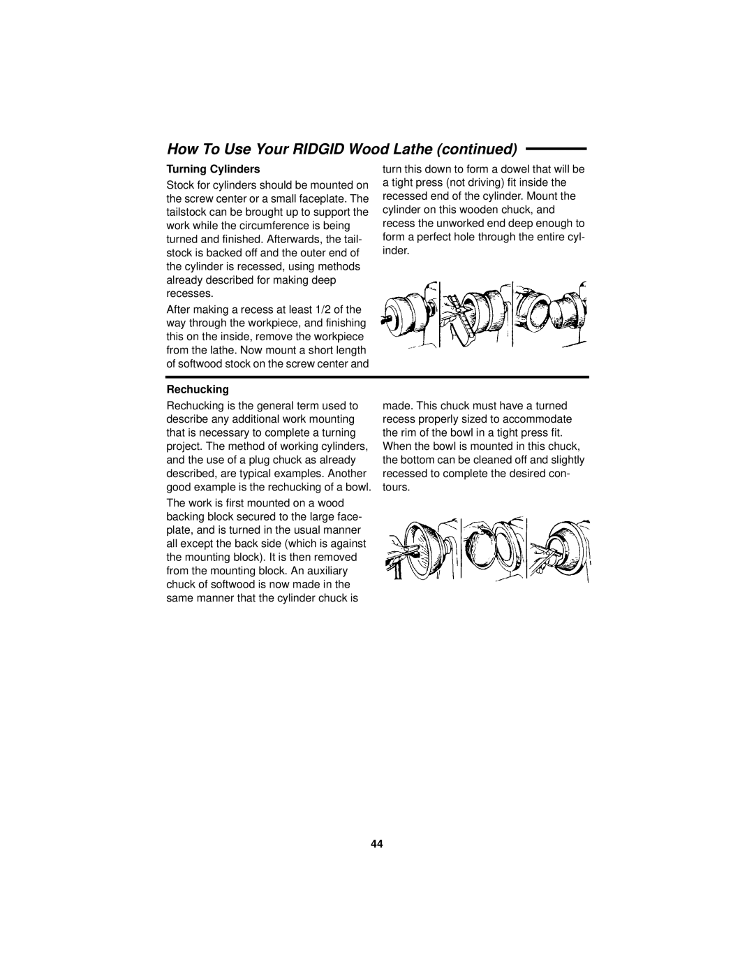 RIDGID WL1200LS1 manual Turning Cylinders, Rechucking 