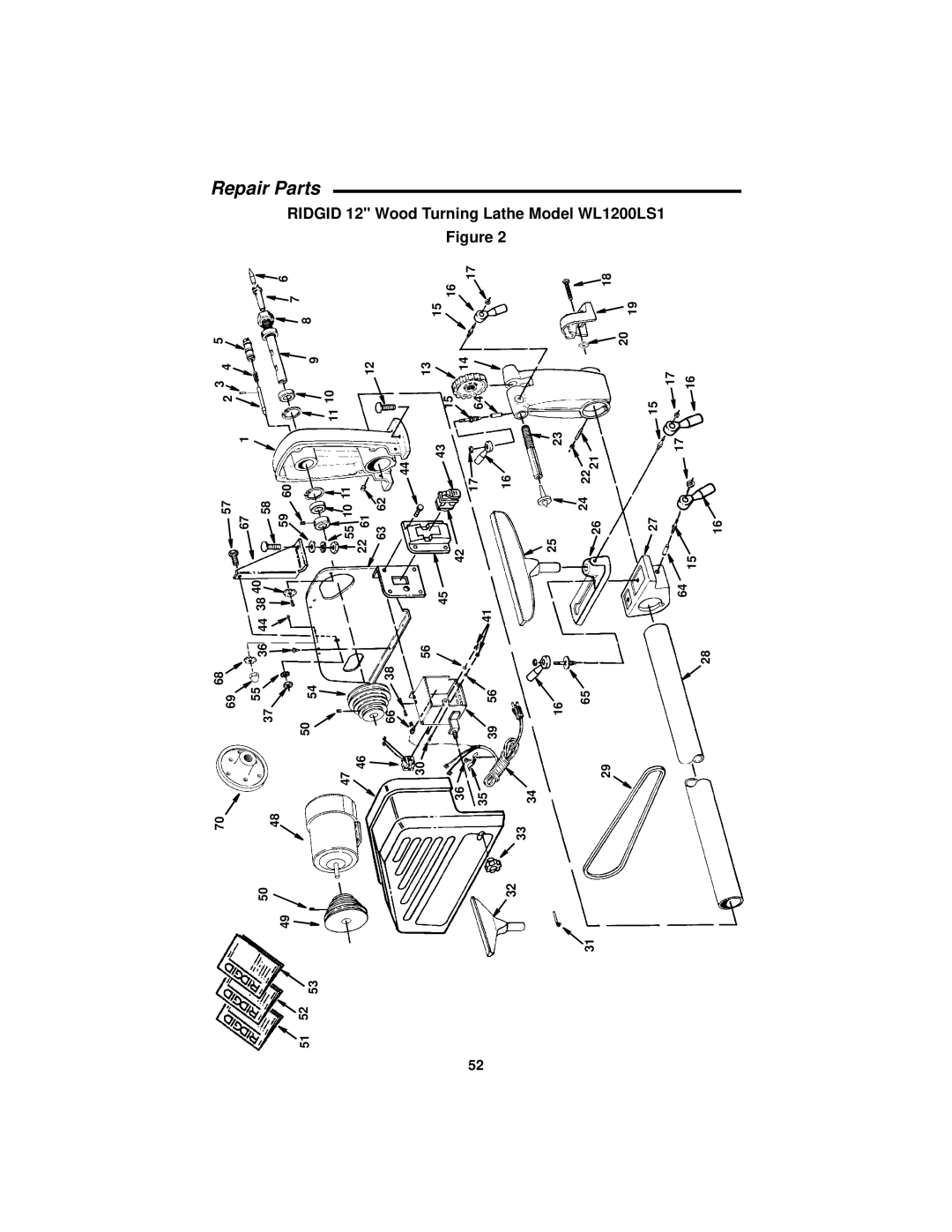 RIDGID WL1200LS1 manual Wood Turning Lathe Model 