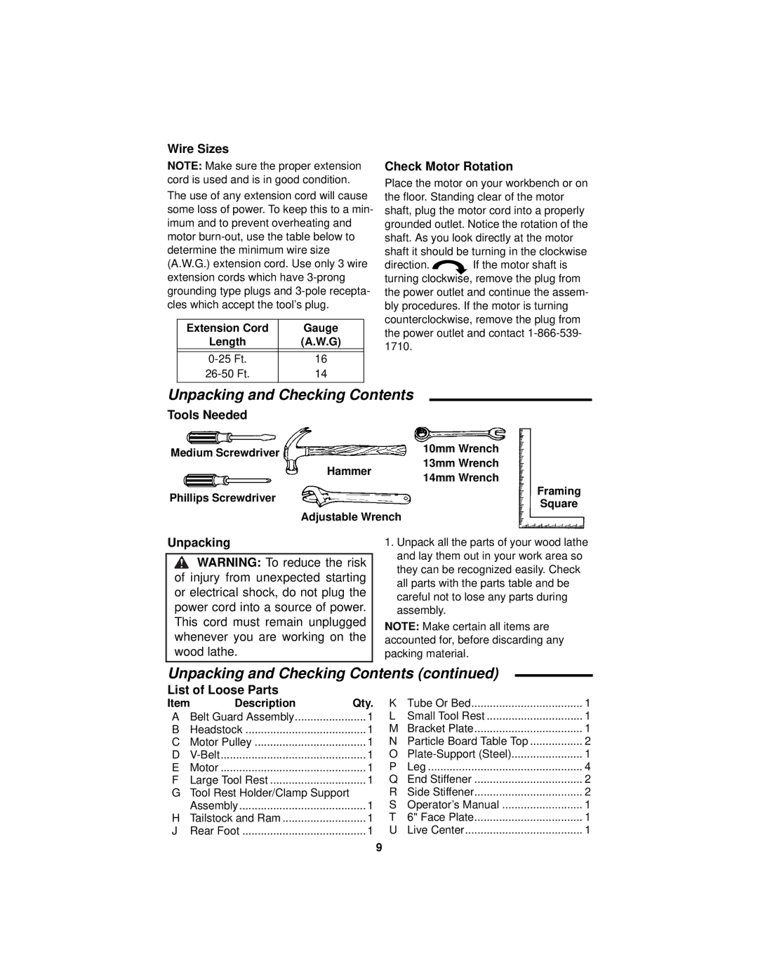 RIDGID WL1200LS1 manual Unpacking and Checking Contents 