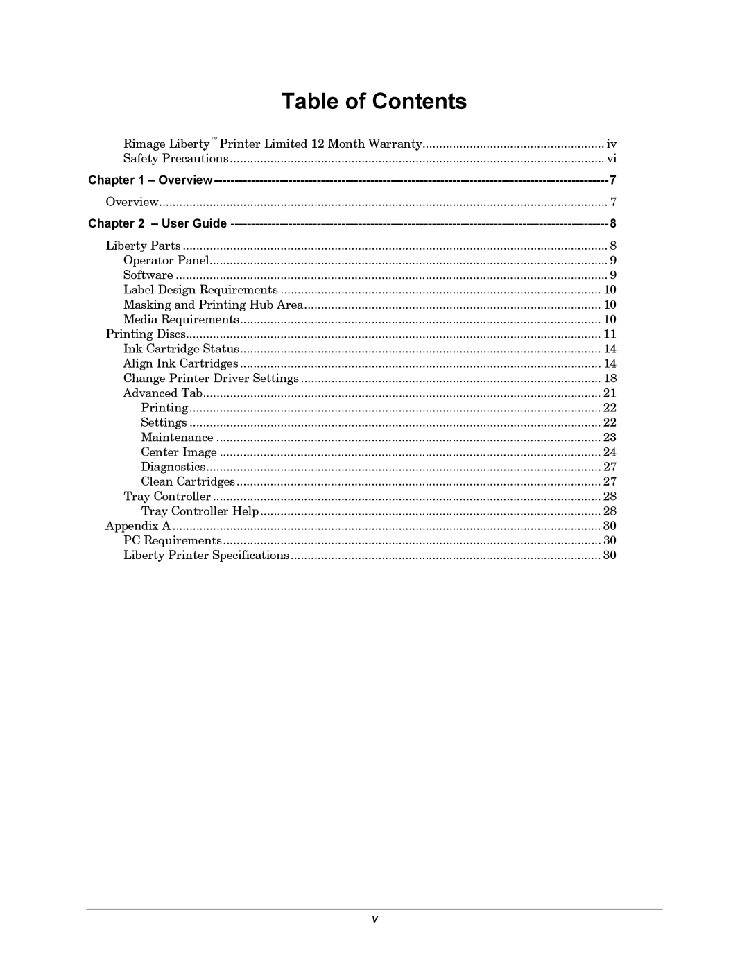 Rimage 110705-000 manual Table of Contents 