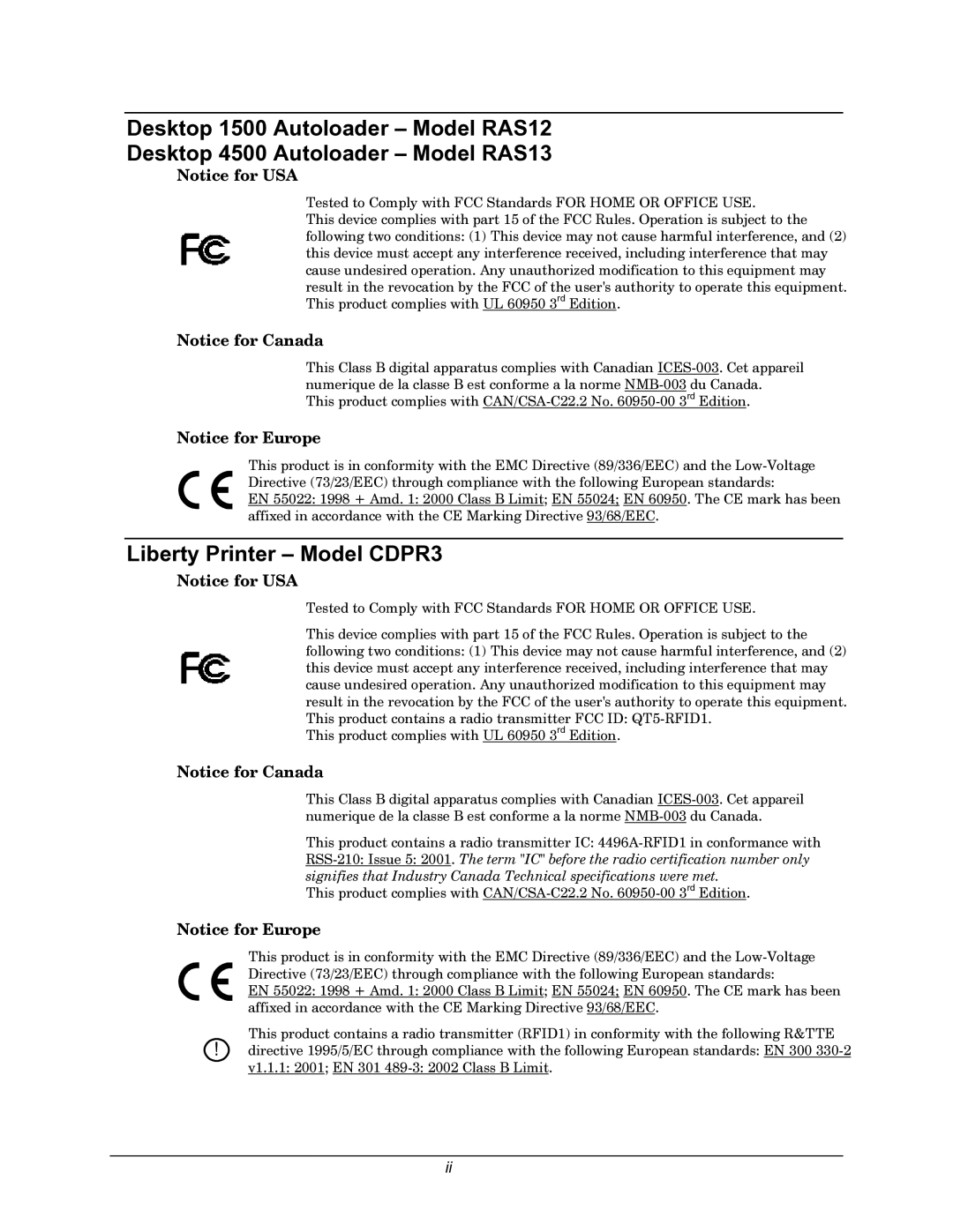Rimage 110716-000 manual Liberty Printer Model CDPR3 