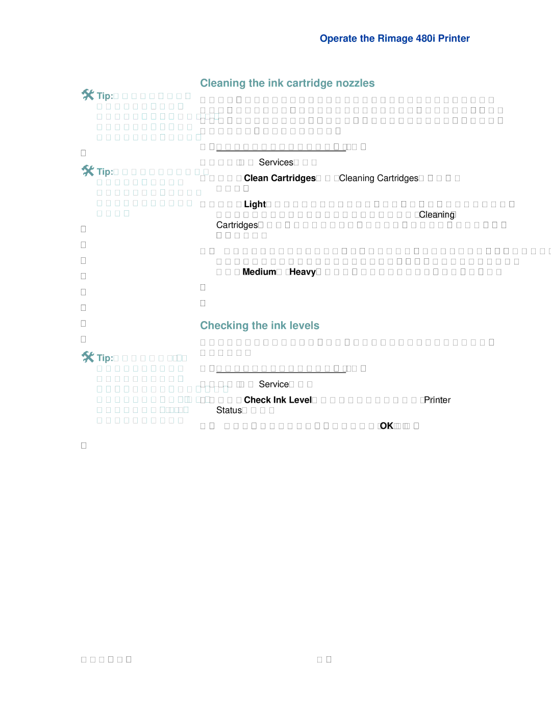 Rimage 480i manual Cleaning the ink cartridge nozzles, Checking the ink levels 