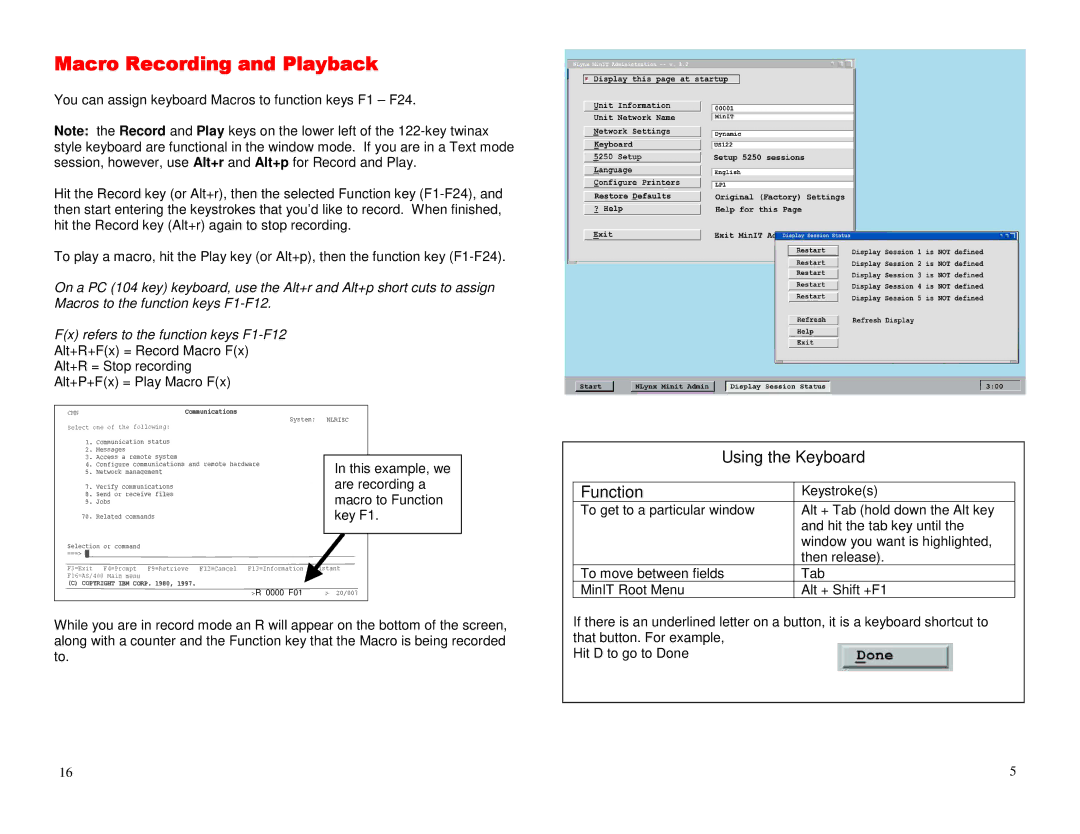 Ringdale 5250E manual Macro Recording and Playback, Using the Keyboard Function 