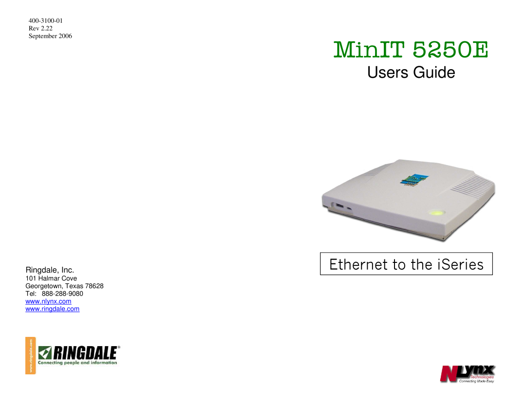 Ringdale manual MinIT 5250E, Users Guide, Ethernet to the iSeries, Rev 2.22 September 