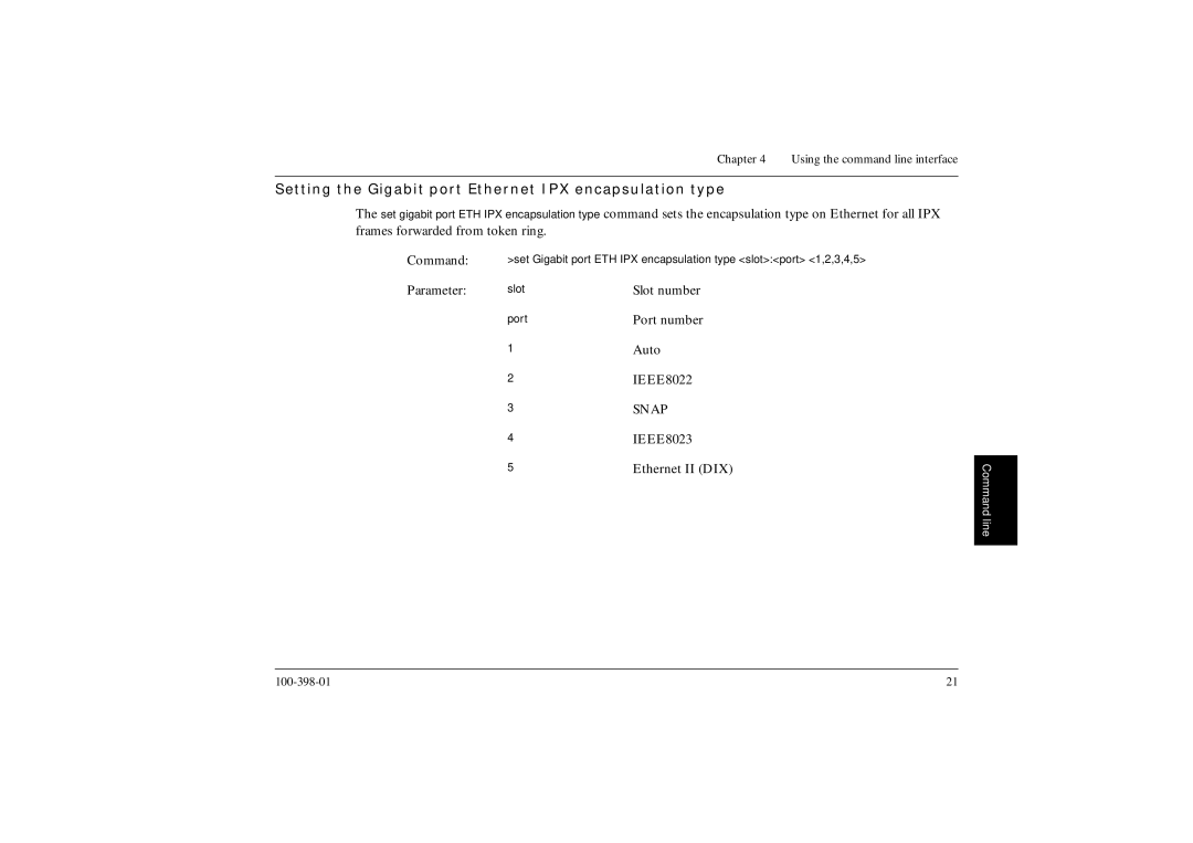 Ringdale manual Setting the Gigabit port Ethernet IPX encapsulation type 