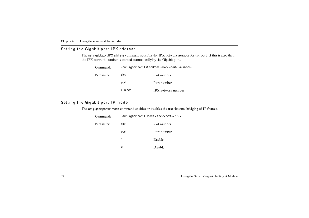 Ringdale manual Setting the Gigabit port IPX address, Setting the Gigabit port IP mode 