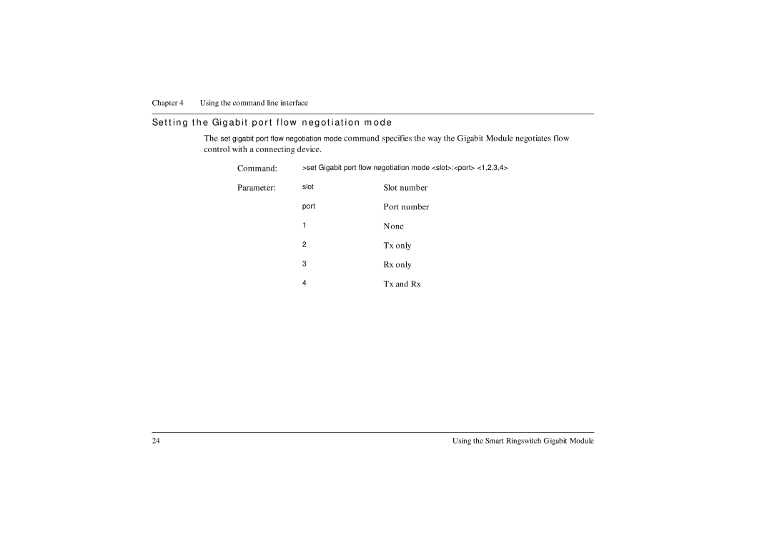 Ringdale manual Setting the Gigabit port flow negotiation mode 