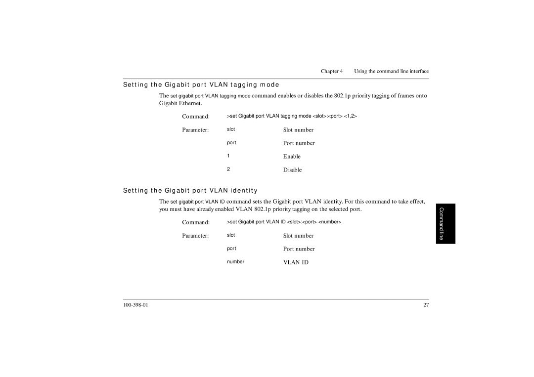 Ringdale manual Setting the Gigabit port Vlan tagging mode, Setting the Gigabit port Vlan identity 