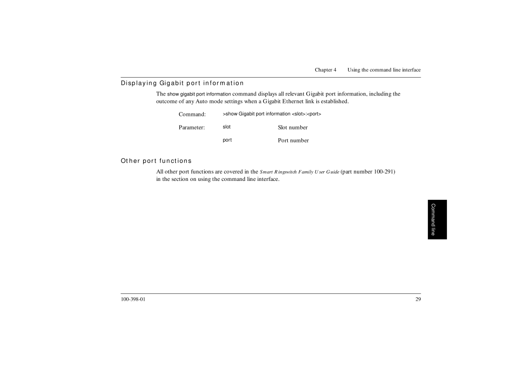 Ringdale manual Displaying Gigabit port information, Other port functions 