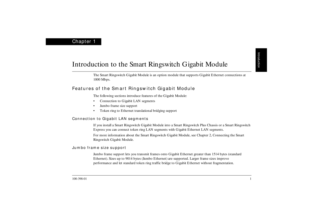 Ringdale manual Introduction to the Smart Ringswitch Gigabit Module, Features of the Smart Ringswitch Gigabit Module 