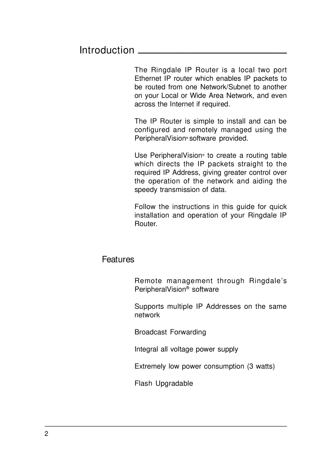 Ringdale IP Router manual Introduction, Features 