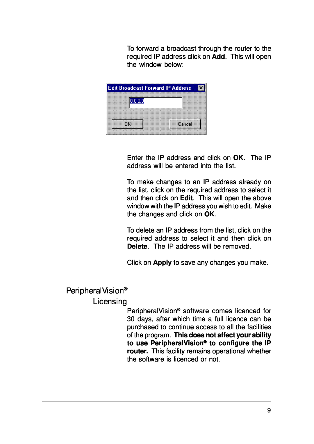 Ringdale IP Router manual PeripheralVision Licensing 