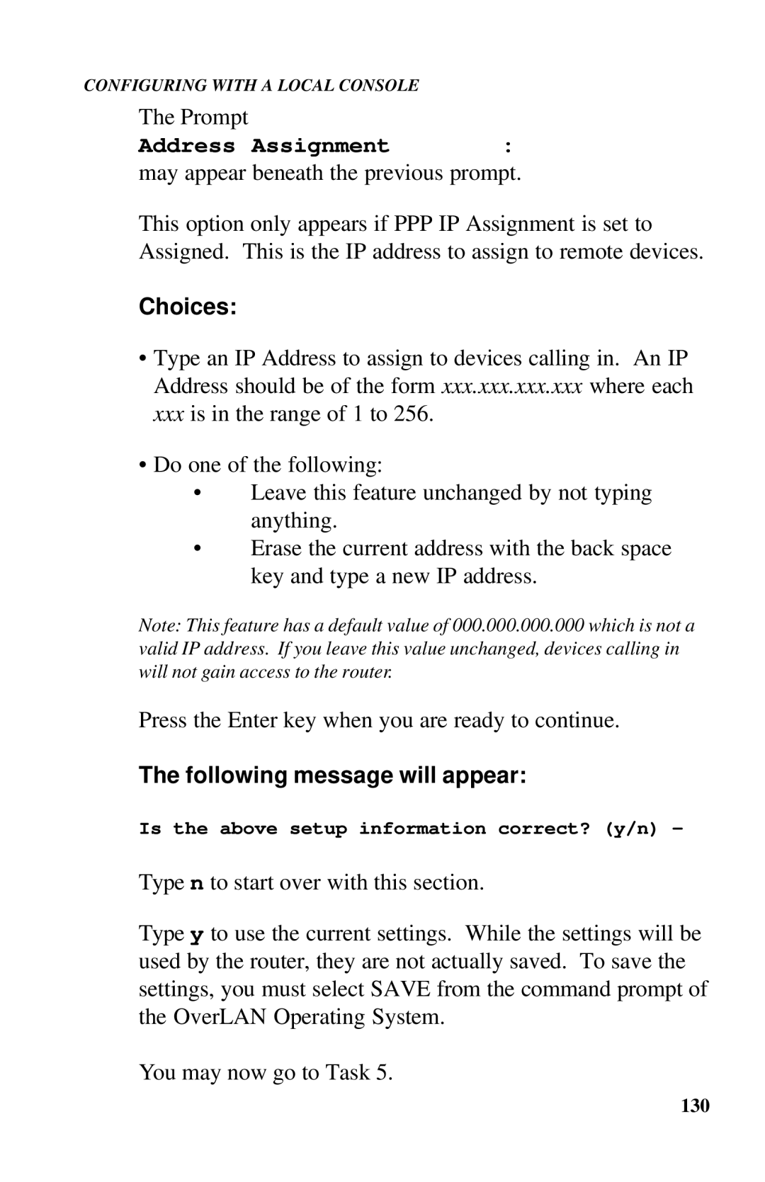 Ringdale ISDN user manual Address Assignment, Following message will appear 