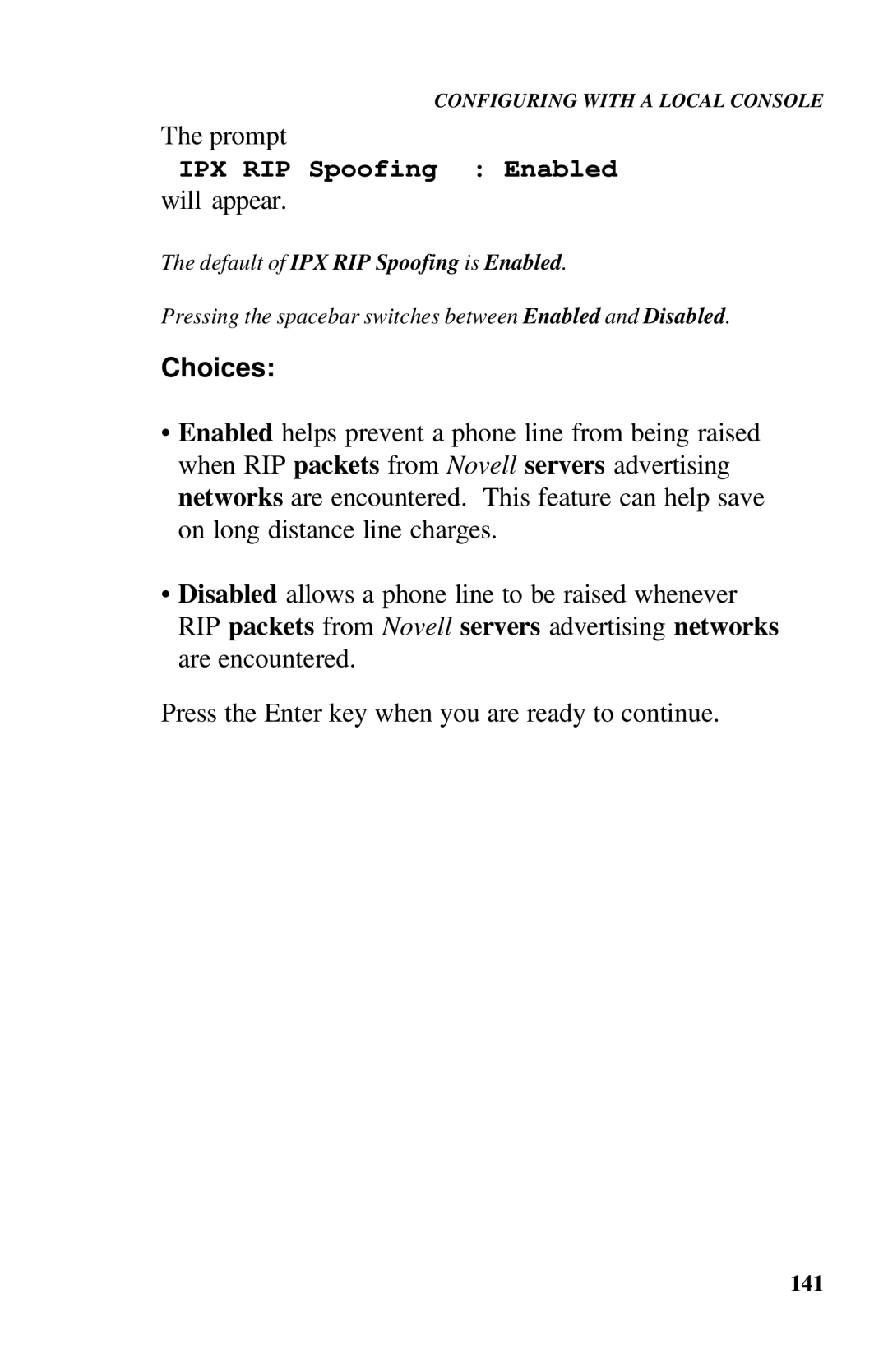 Ringdale ISDN user manual IPX RIP Spoofing Enabled 