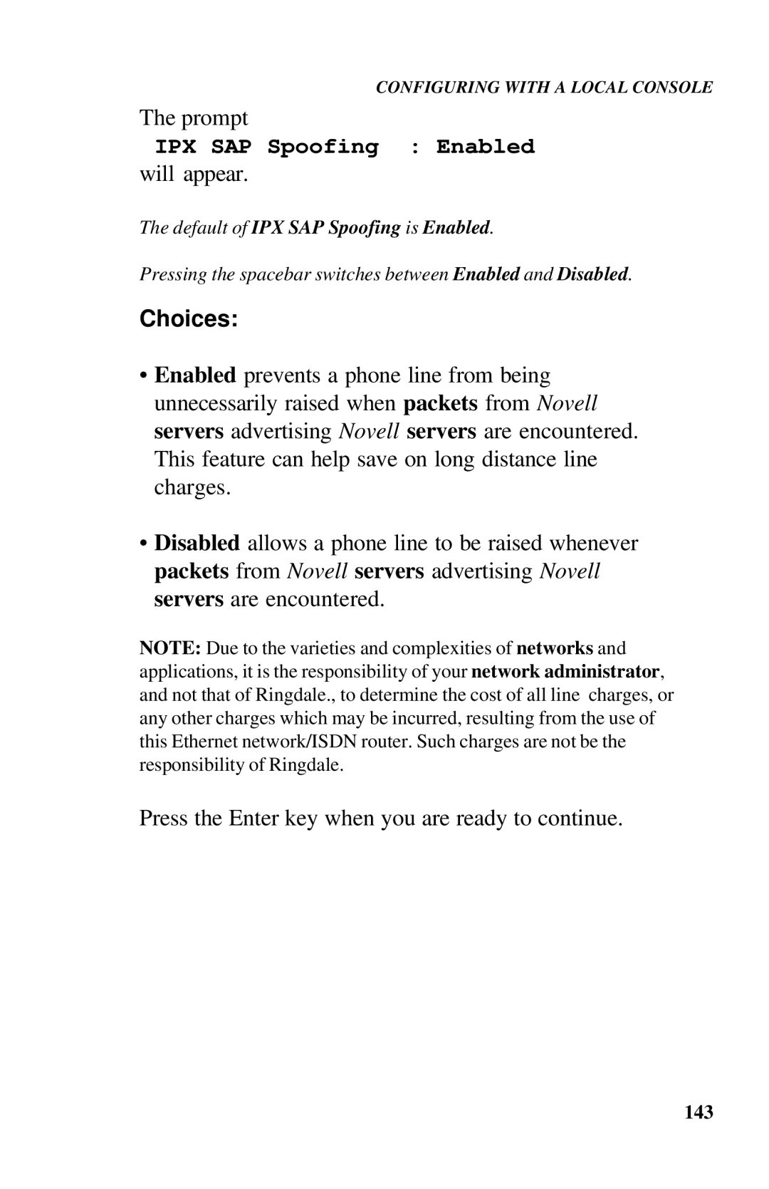 Ringdale ISDN user manual IPX SAP Spoofing Enabled 