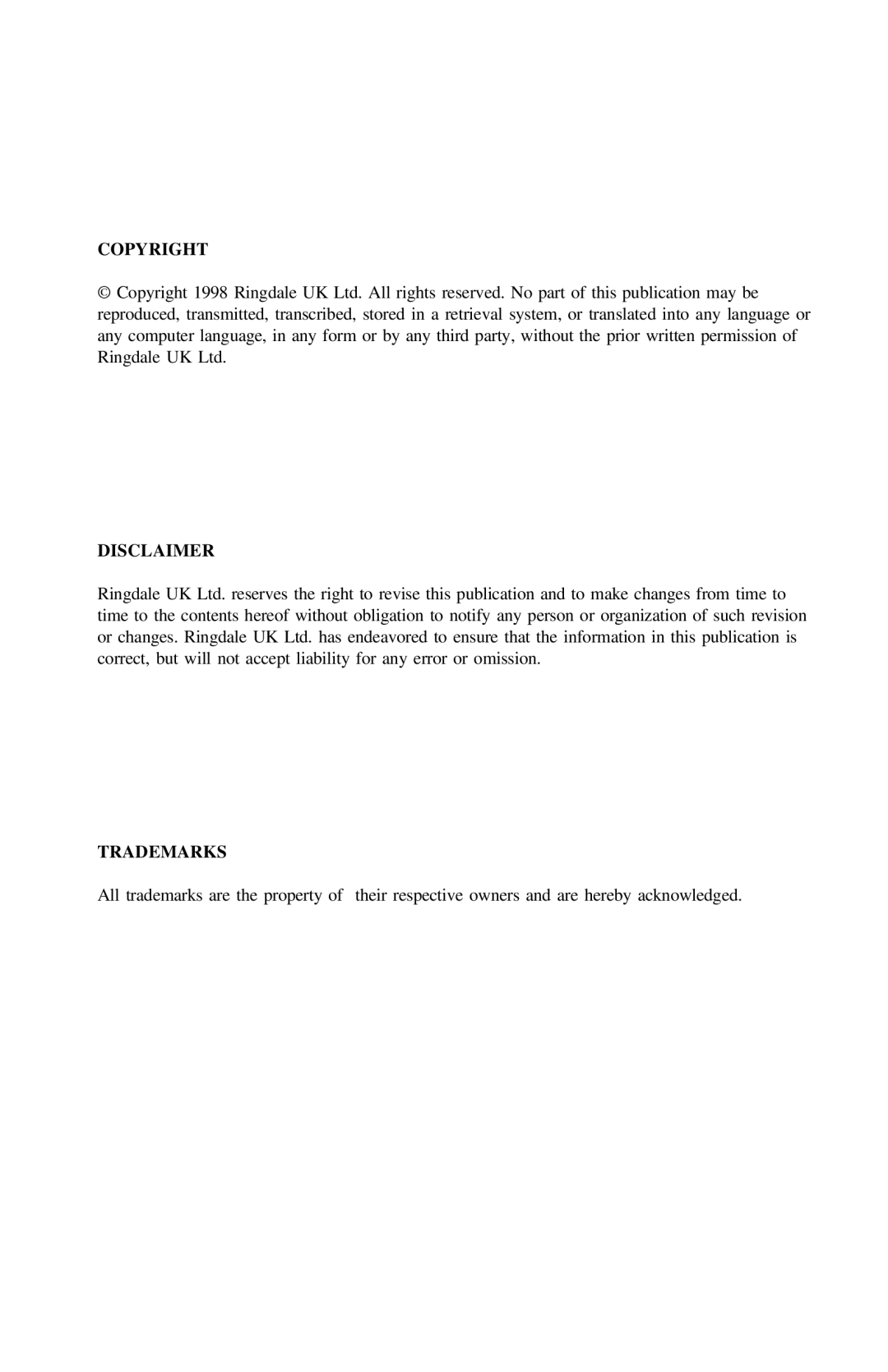 Ringdale ISDN user manual Copyright Disclaimer Trademarks 