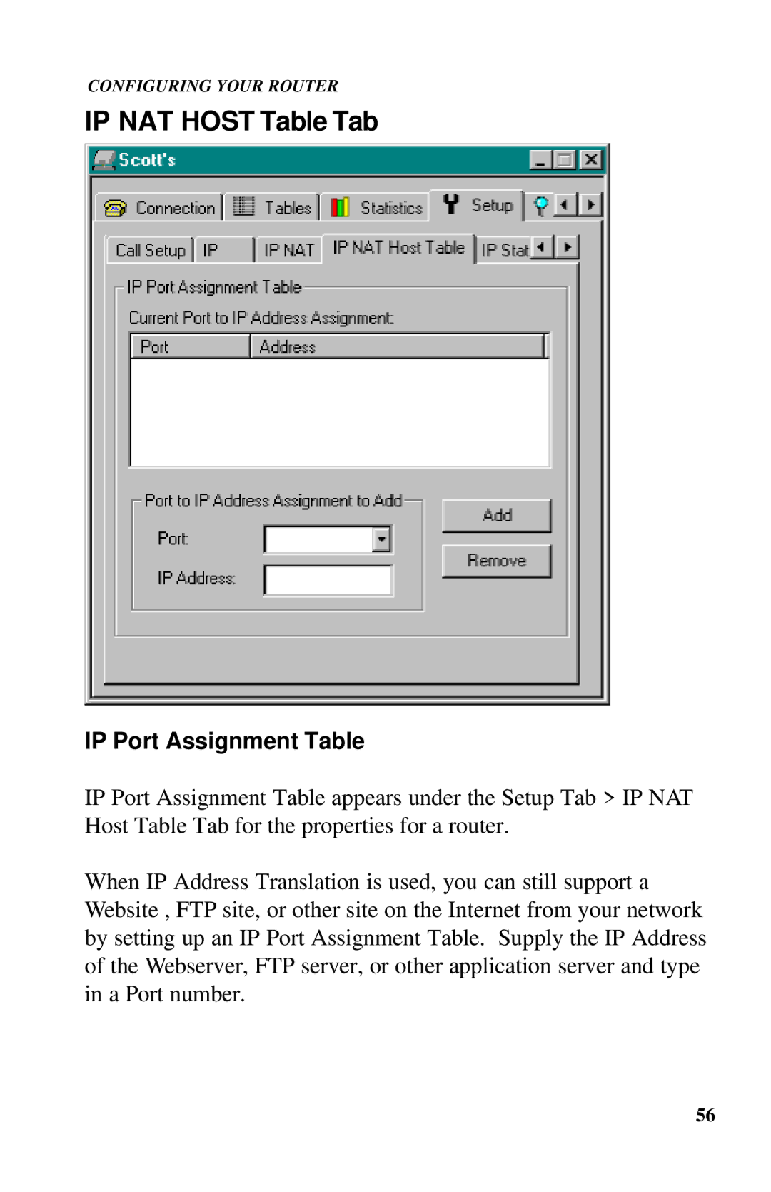 Ringdale ISDN user manual IP NAT Host Table Tab, IP Port Assignment Table 