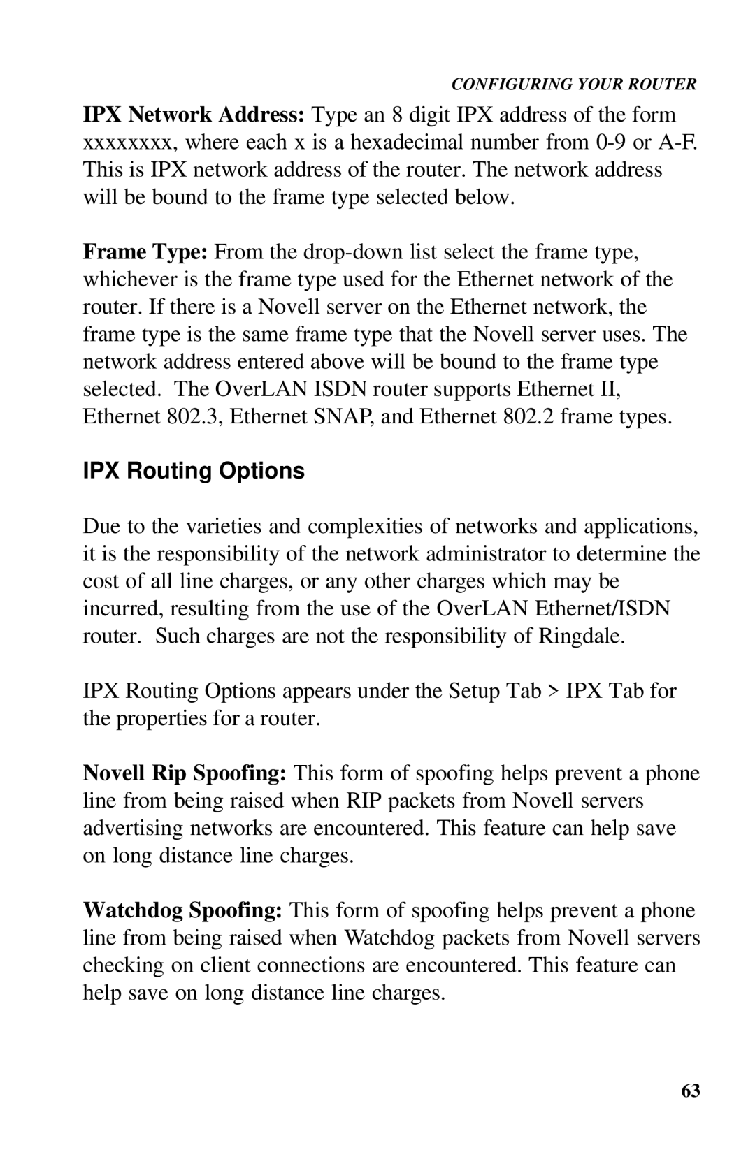 Ringdale ISDN user manual IPX Routing Options 